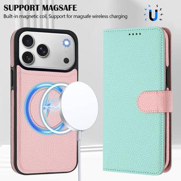 iPhone 17 Pro aftageligt pungetui med MagSafe, RFID-beskyttelse og håndrem - Mynte / Pink