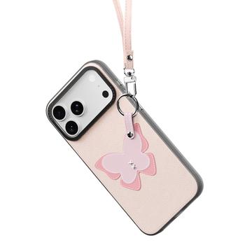 iPhone 17 Pro Dux Ducis Luvy cover med fingerring/håndrem - lyserød / sommerfugl