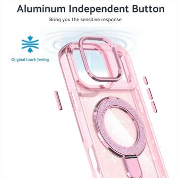 iPhone 17 Pro Glitter Hybrid Cover med Kickstand - MagSafe-kompatibel - Pink