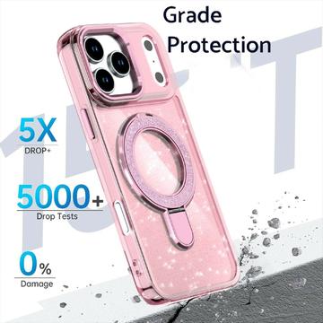iPhone 17 Pro Glitter Hybrid Cover med Kickstand - MagSafe-kompatibel - Pink