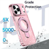 iPhone 17 Pro Glitter Hybrid Cover med Kickstand - MagSafe-kompatibel - Pink