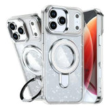 iPhone 17 Pro Glitter Hybrid cover med kickstand - MagSafe-kompatibel - Gennemsigtig