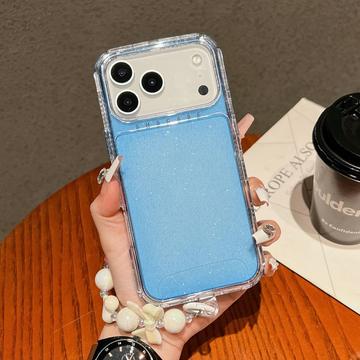 iPhone 17 Pro Glitter stødsikkert hybrid cover med håndledsrem - Blå