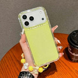 iPhone 17 Pro Glitter stødsikkert hybrid cover med håndledsrem - gul