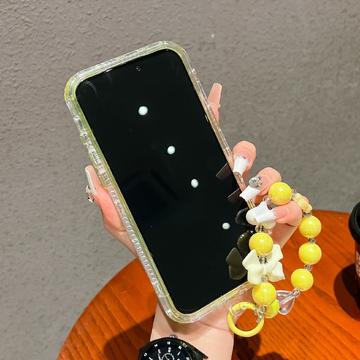 iPhone 17 Pro Glitter stødsikkert hybrid cover med håndledsrem - gul