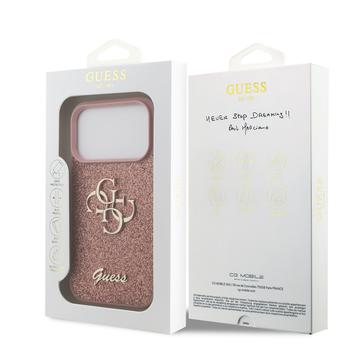 iPhone 17 Pro Guess Fixed Glitter 4G Metal Logo Cover - Pink