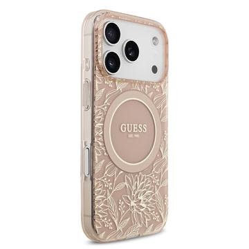 iPhone 17 Pro Guess IML Flowers Allover Electro Cover med Perlestrop - MagSafe-kompatibel - Pink