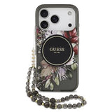 iPhone 17 Pro Guess IML Flowers cover med perlerem - Sort