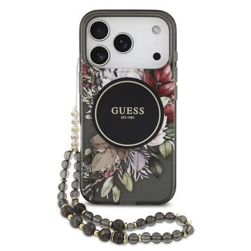 iPhone 17 Pro Guess IML Flowers cover med perlerem - Sort