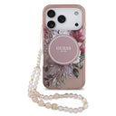 iPhone 17 Pro Guess IML Flowers cover med perlerem - Pink