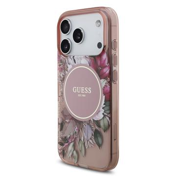 iPhone 17 Pro Guess IML Flowers cover med perlerem - Pink