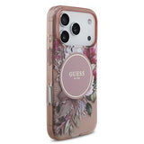 iPhone 17 Pro Guess IML Flowers cover med perlerem - Pink
