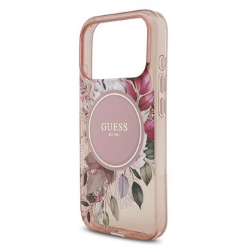 iPhone 17 Pro Guess IML Flowers cover med perlerem - Pink