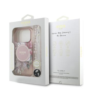 iPhone 17 Pro Guess IML Flowers cover med perlerem - Pink