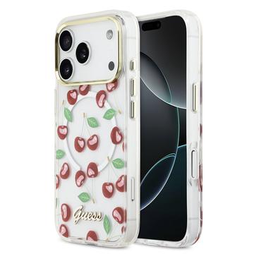 iPhone 17 Pro Guess IML Glitter Cherry Hybrid Cover - MagSafe-kompatibelt - Gennemsigtigt