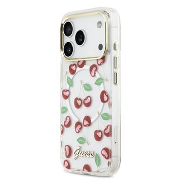 iPhone 17 Pro Guess IML Glitter Cherry Hybrid Cover - MagSafe-kompatibelt - Gennemsigtigt