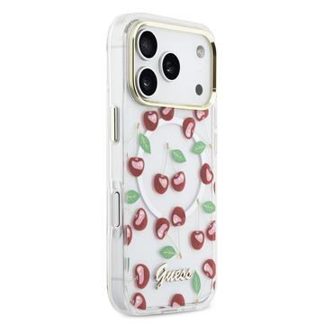 iPhone 17 Pro Guess IML Glitter Cherry Hybrid Cover - MagSafe-kompatibelt - Gennemsigtigt