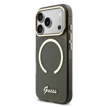 iPhone 17 Pro Guess IML Glitter Script Rem Cover - MagSafe-kompatibelt - Sort