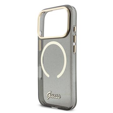 iPhone 17 Pro Guess IML Glitter Script Rem Cover - MagSafe-kompatibelt - Sort