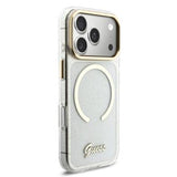 iPhone 17 Pro Guess IML Glitter Script Rem Cover - MagSafe-kompatibelt - Gennemsigtig