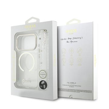 iPhone 17 Pro Guess IML Glitter Script Rem Cover - MagSafe-kompatibelt - Gennemsigtig