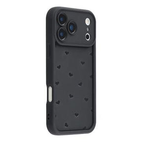 iPhone 17 Pro stødsikkert TPU-cover med hjertemønster og forhøjede kanter - sort