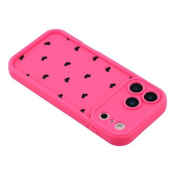 iPhone 17 Pro stødsikkert TPU-cover med hjertemønster og forhøjede kanter - Hot Pink