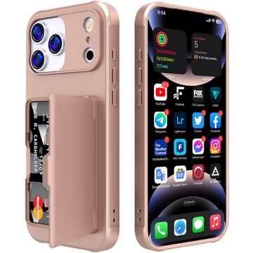iPhone 17 Pro Hybrid Cover med Spejl og Kortholder - Pink