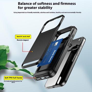 iPhone 17 Pro Hybrid Cover med Glidende Kortslot - Sort