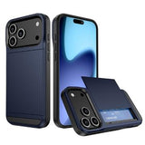 iPhone 17 Pro Hybrid Cover med Glidende Kortslot - Mørkeblå