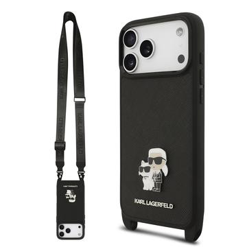 iPhone 17 Pro Karl Lagerfeld Saffiano Crossbody Metal Karl & Choupette Cover - Sort