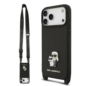 iPhone 17 Pro Karl Lagerfeld Saffiano Crossbody Metal Karl & Choupette Cover - Sort
