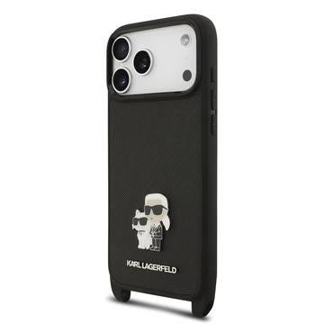 iPhone 17 Pro Karl Lagerfeld Saffiano Crossbody Metal Karl & Choupette Cover - Sort
