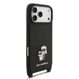 iPhone 17 Pro Karl Lagerfeld Saffiano Crossbody Metal Karl & Choupette Cover - Sort