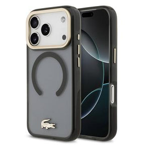 iPhone 17 Pro Lacoste Frosted Finish Gold Logo Hybrid Cover - MagSafe-kompatibel - Sort