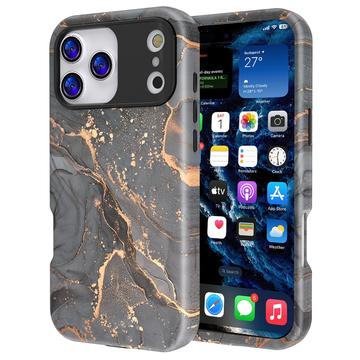 iPhone 17 Pro luksus marmor hybrid cover - sort / guld