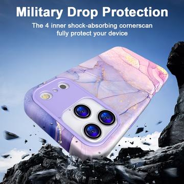 iPhone 17 Pro luksus marmor hybrid cover - blå / pink