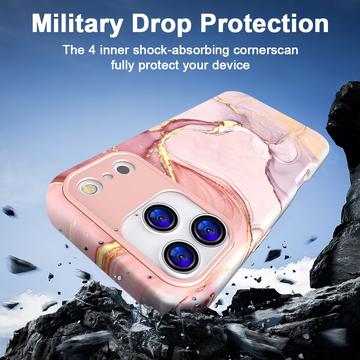 iPhone 17 Pro luksus marmor hybrid cover - pink / guld