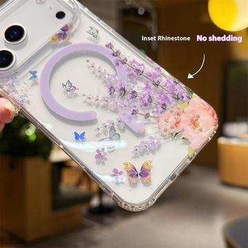 iPhone 17 Pro magnetisk cover med indlejrede rhinsten - sommerfugle