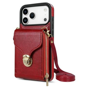 iPhone 17 Pro Max Alt-i-et cover med pung og rem - rød