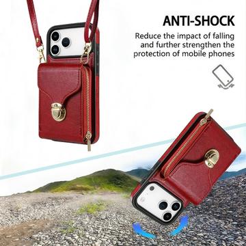 iPhone 17 Pro Max Alt-i-et cover med pung og rem - rød