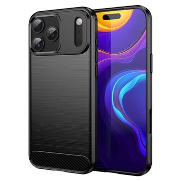 iPhone 17 Pro Max Børstet TPU Cover - Karbonfiber - Sort