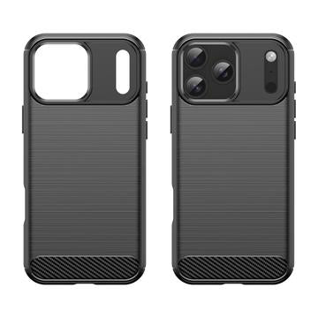 iPhone 17 Pro Max Børstet TPU Cover - Karbonfiber - Sort