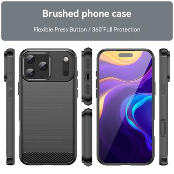 iPhone 17 Pro Max Børstet TPU Cover - Karbonfiber - Sort