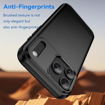 iPhone 17 Pro Max Børstet TPU Cover - Karbonfiber - Sort