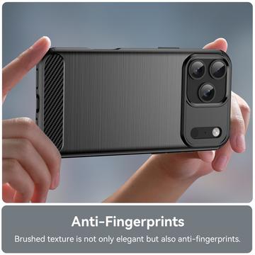 iPhone 17 Pro Max Børstet TPU Cover - Karbonfiber - Sort
