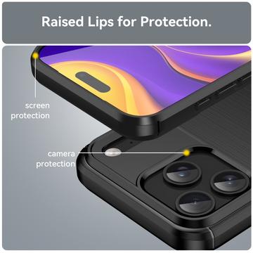 iPhone 17 Pro Max Børstet TPU Cover - Karbonfiber - Sort
