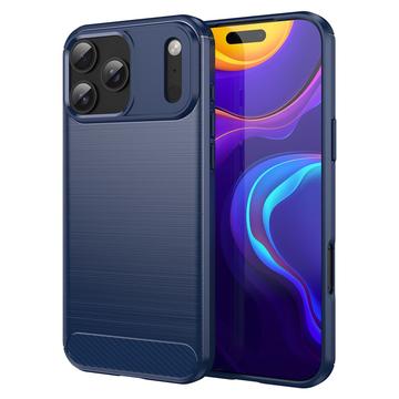 iPhone 17 Pro Max Børstet TPU Cover - Karbonfiber - blå