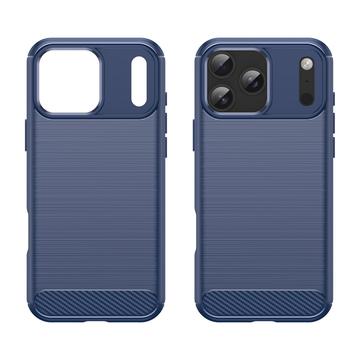 iPhone 17 Pro Max Børstet TPU Cover - Karbonfiber - blå