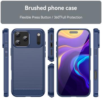 iPhone 17 Pro Max Børstet TPU Cover - Karbonfiber - blå